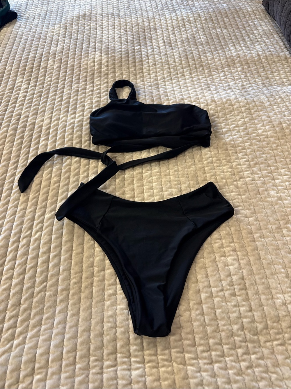 Black Bandeau Swim Two Piece with Side Tie Detail